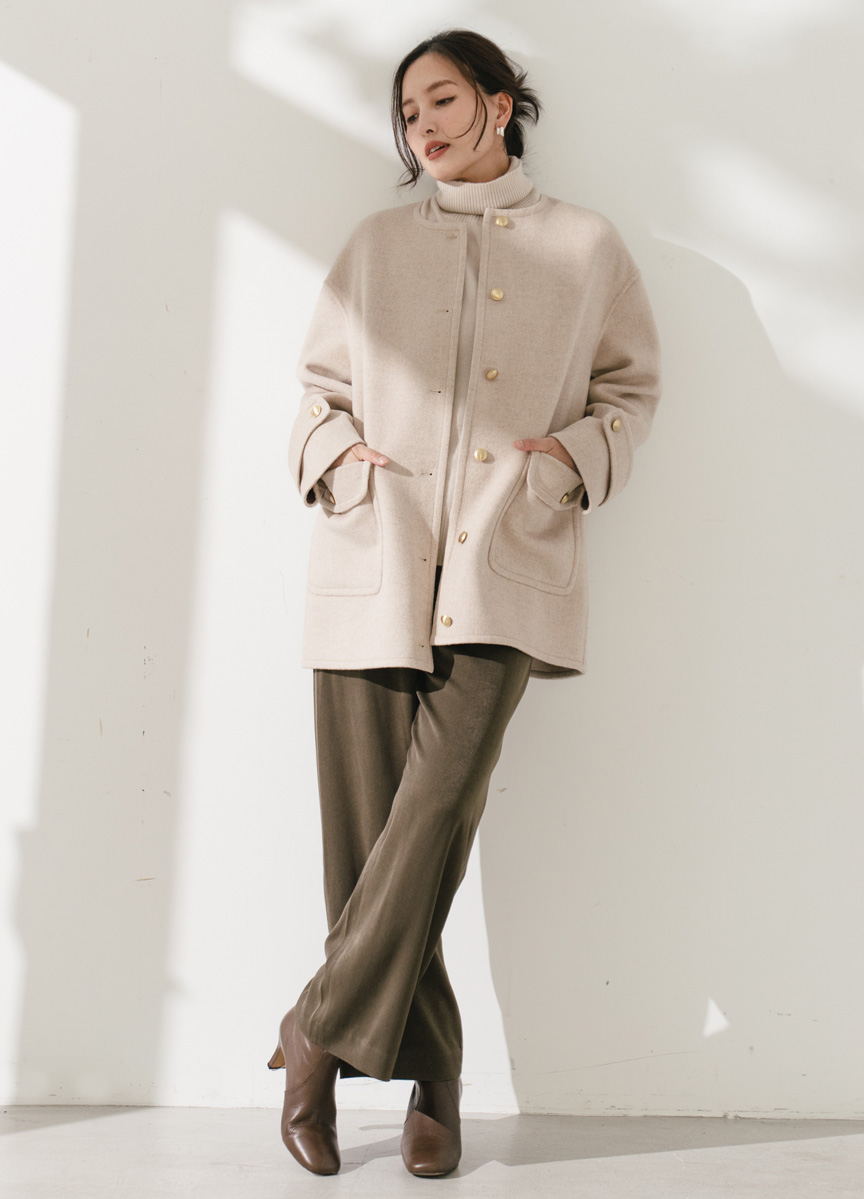 中長款羊毛混紡大衣外套      